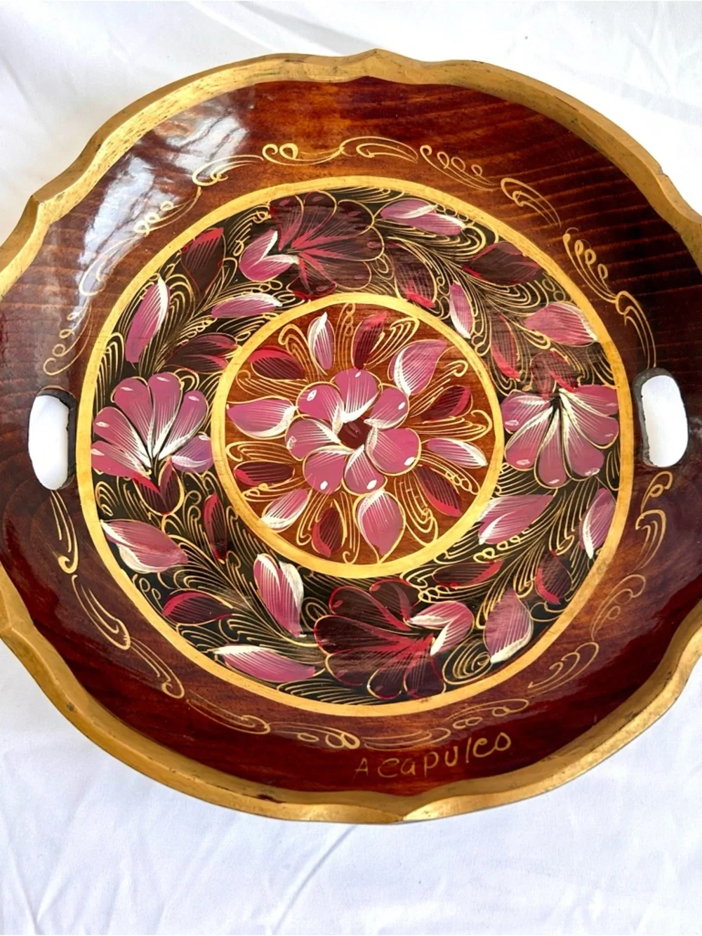 Hand-Painted Floral Decorative Tray - Acapulco